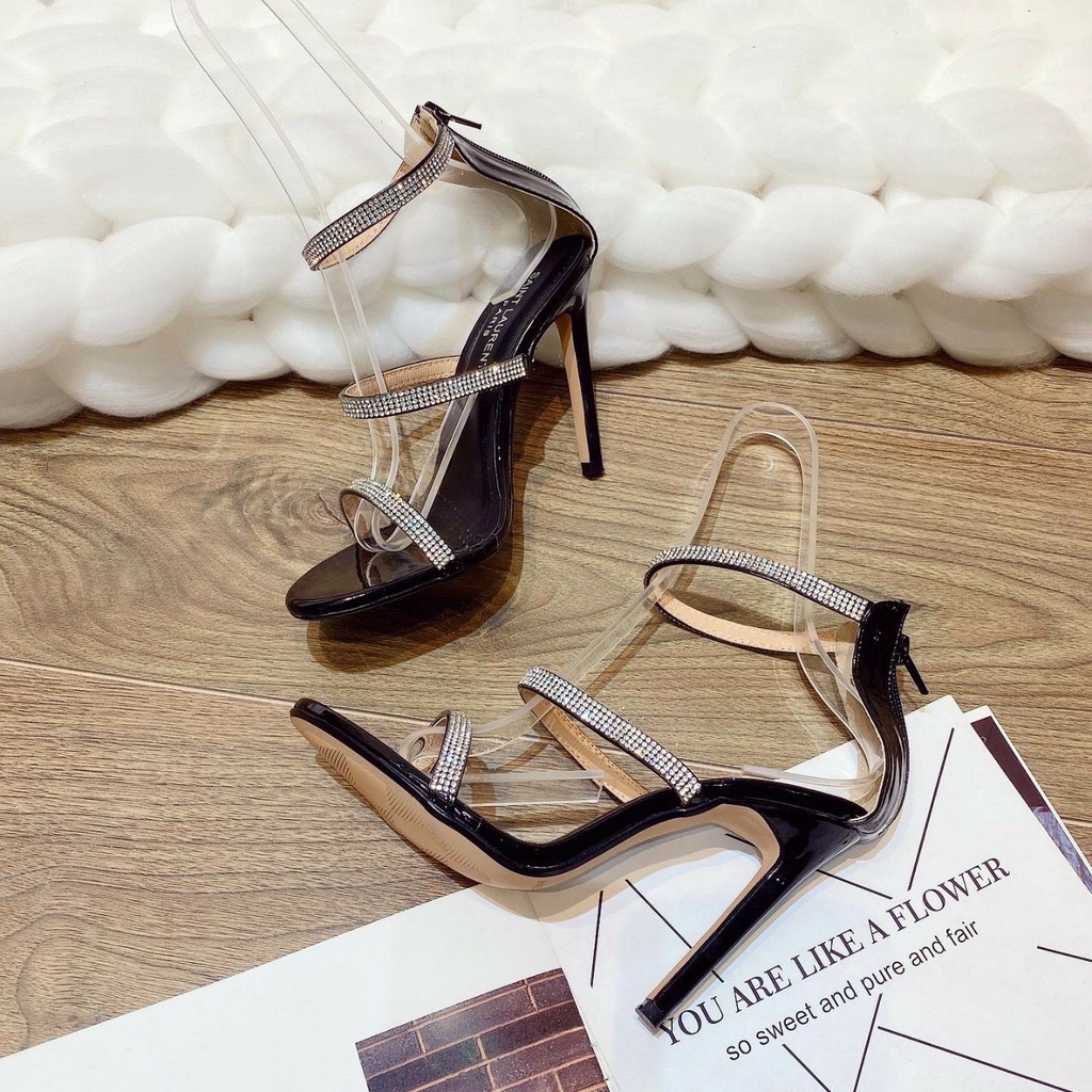SANDAL 3 QUAI ĐÁ BÍCH PHƯƠNG KHÓA KÉO GÓT NHỌN 9 SIÊU TÔN CHÂN