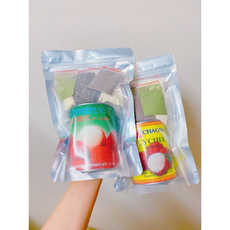 Set nguyên liệu nấu chè khúc bạch có kèm lon vải siêu to