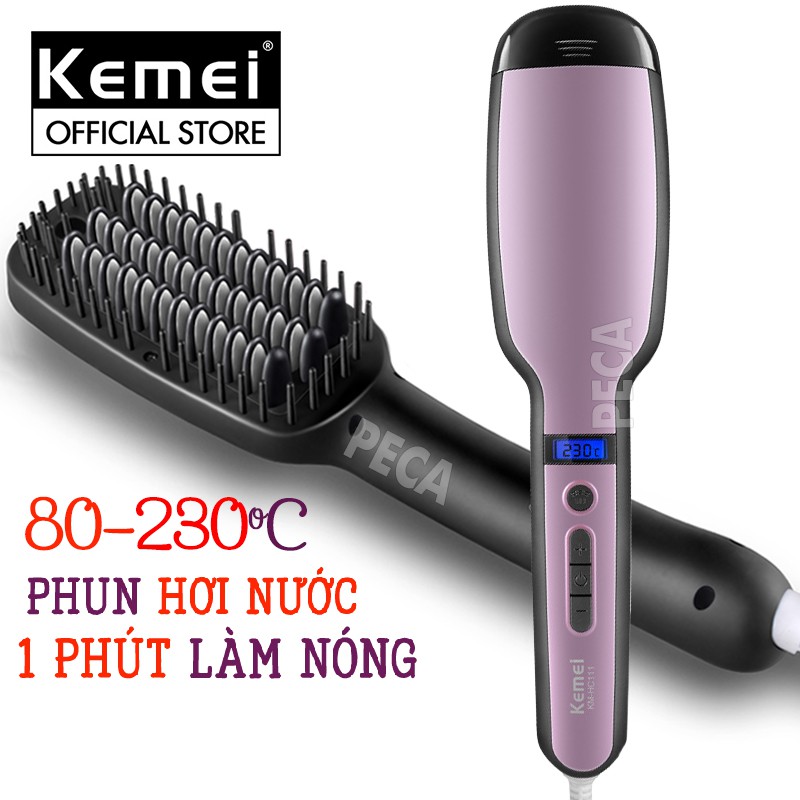 Lược điện chải tóc KEMEI KM-HC111 điều chỉnh nhiệt tích hợp phun hơi nước nano chăm sóc tóc thẳng mềm mượt tự nhiên