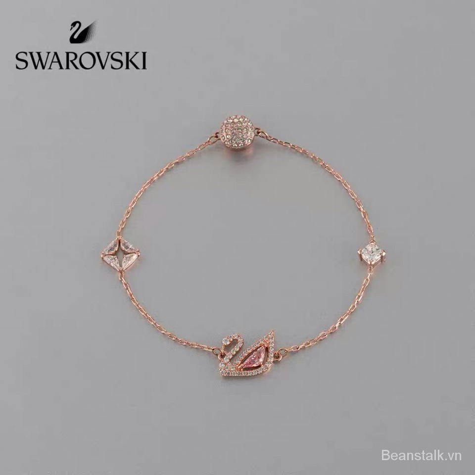 Vòng đeo tay bằng bạc đính đá hình thiên nga hồng xinh xắn aBn7