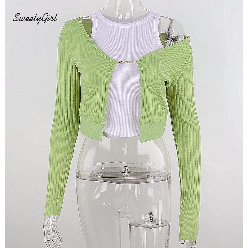 Set Áo Croptop Tay Dài + Áo Croptop Màu Trơn Cổ Tròn Thời Trang Nữ