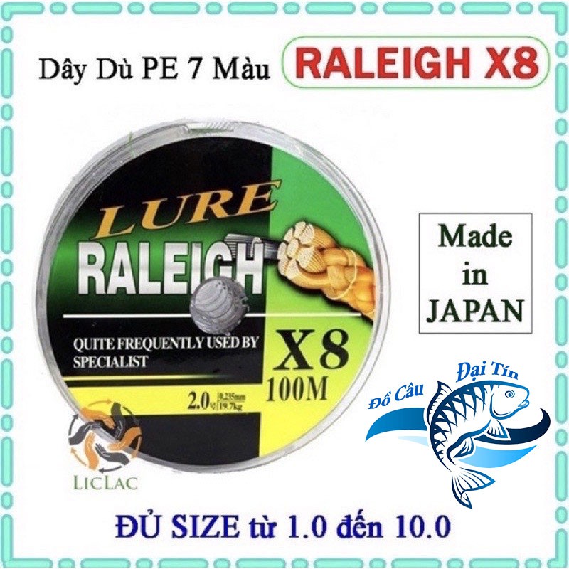 Dây dù câu cá Lure Raleigh X8 7 màu siêu đẹp siêu bền mịn dù chìm
