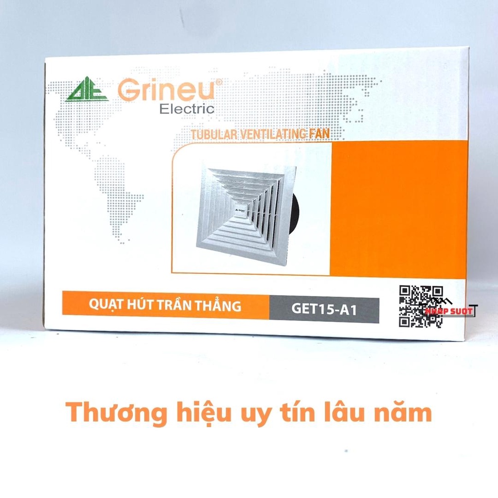 Quạt thông gió hút trần thẳng GRINEU lỗ chờ 20x20 cm GET 15-A1