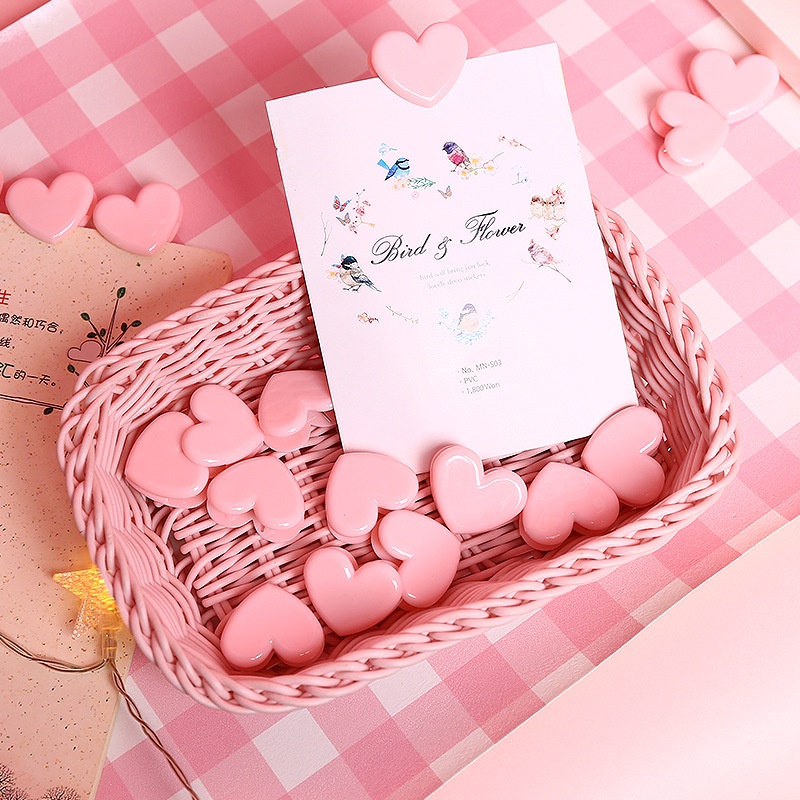 Set 10 kẹp giấy trái tim hồng xinh xắn - UniLabel