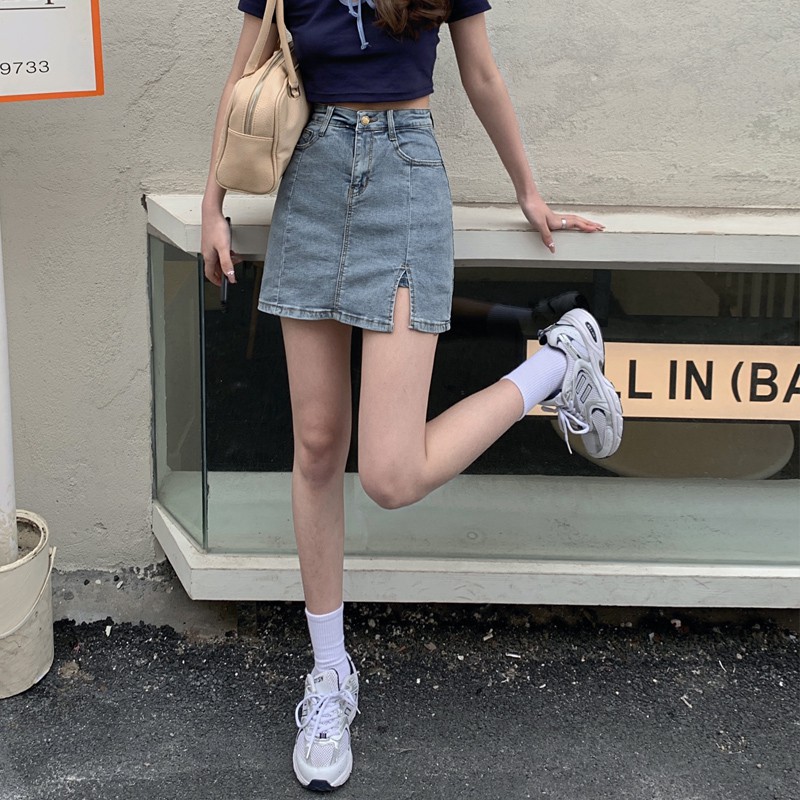 LEEVA - Chân váy jeans lót quần xẻ tà phong cách cá tính CV013