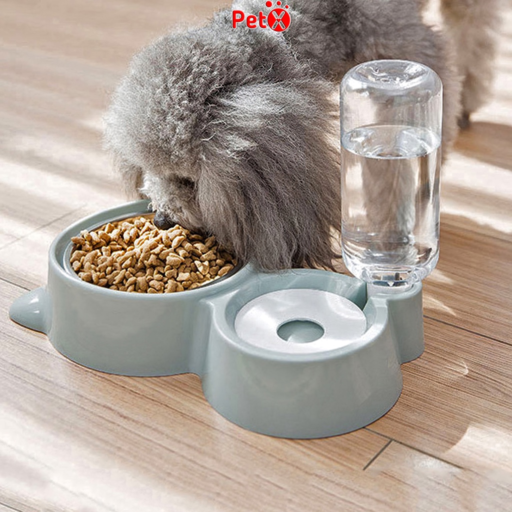 Bát ăn cho mèo PetX bát ăn cho chó thú cưng đôi ruột inox kèm khay bình cấp nước tự động 500ml