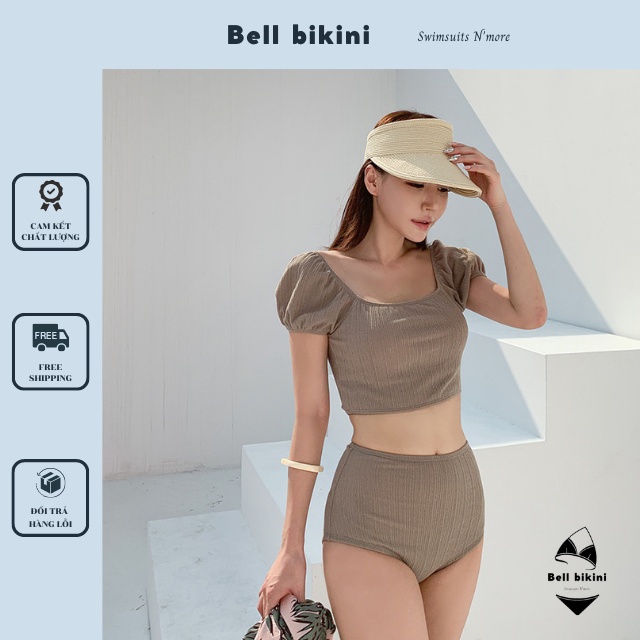Bikini 2 Mảnh Tay Bồng Đi Biển Ulzzang Cao Cấp - Bộ Đồ Bơi Nữ Cạp Cao Kín Đáo Thời Trang Hàn Quốc - Bellbikini - B001