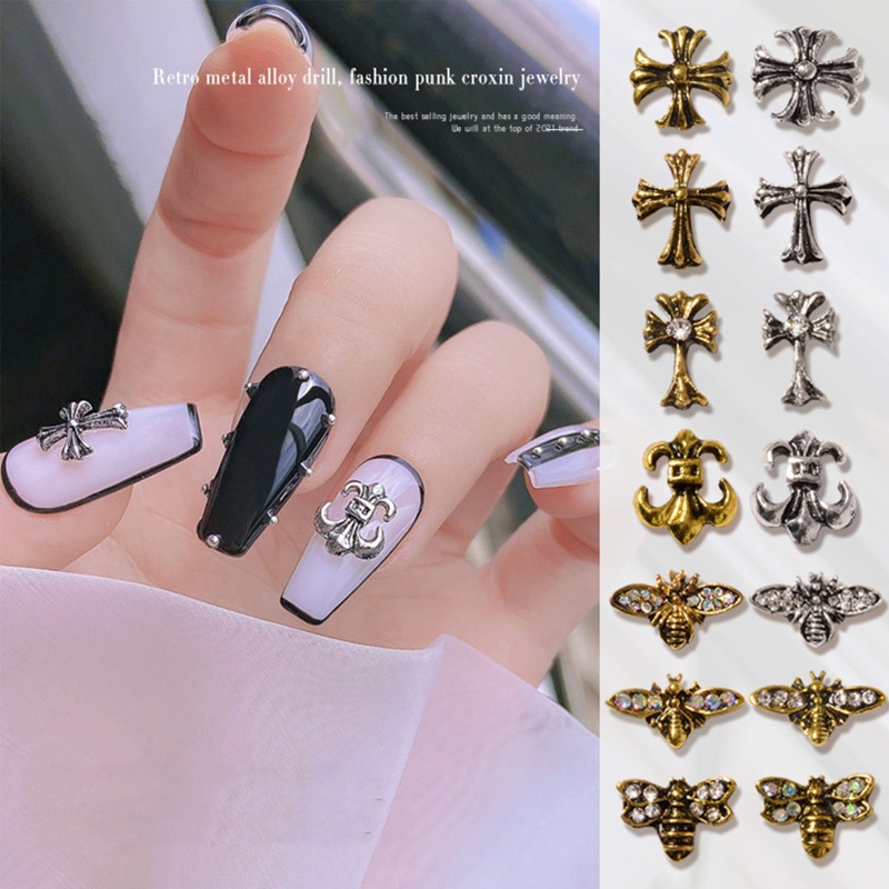 Set 5 Phụ Kiện Trang Trí Móng Tay 3d Hình Ong Bằng Kim Loại Phong Cách Gothic Charms