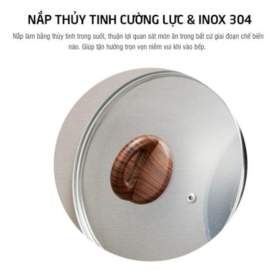 Chảo Nhôm Chống Dính Lock&amp;Lock Baum Marble 1 Tay Cầm Giả Gỗ LBU1243 (24cm) - Hàng Chính Hãng