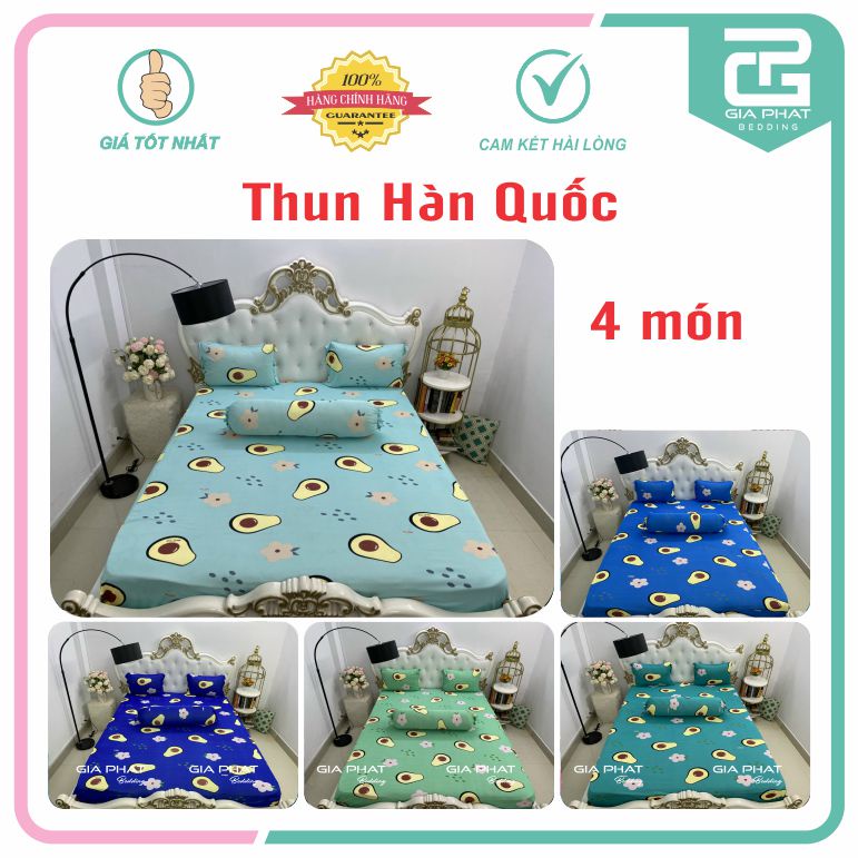 Bộ Ga Gối Thun Lạnh Hàn Quốc { 4 Món } họa tiết Quả Bơ ( 1 ga bọc + 2 vỏ gối nằm + 1 vỏ gối ôm )
