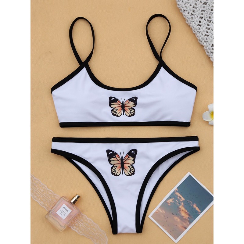 [BKN962] &lt;ÂU&gt; SET BIKINI TRẮNG HỒ ĐIỆP VIỀN ĐEN