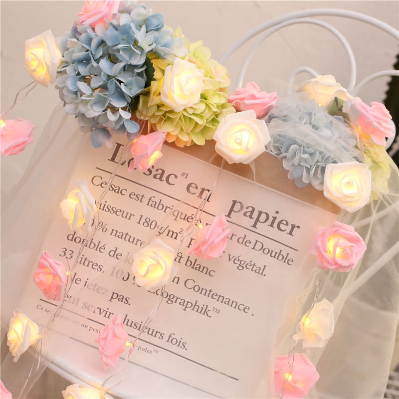 Dải đèn LED 20 bóng hình hoa hồng độc đáo dùng trang trí