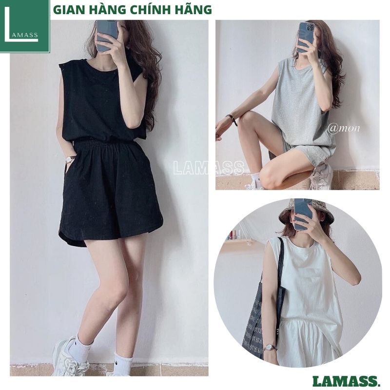 Sét Bộ thể thao nữ dáng rộng mùa hè chất thun cotton 3 màu dễ thương -LAMASS