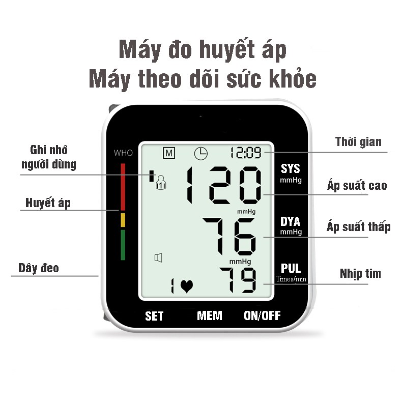 Máy Đo Huyết Áp Cổ Tay Electronic - Máy Theo Dõi Sức Khỏe HB88