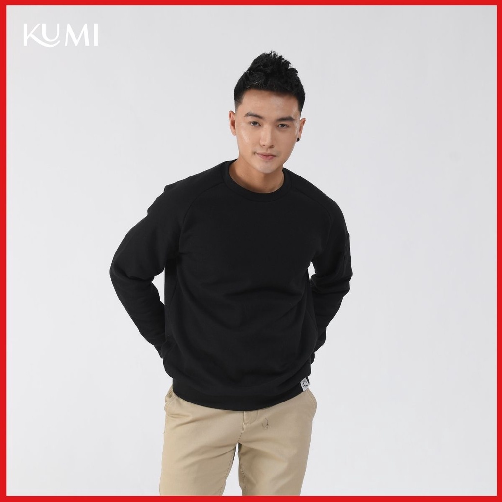Áo Nỉ Nam Unisex Túi Khóa Tay Chất Nỉ Bông Cao Cấp, Áo Nỉ Trơn Basic Cao Cấp Cổ Tròn Kumi Fashion - Đen | BigBuy360 - bigbuy360.vn