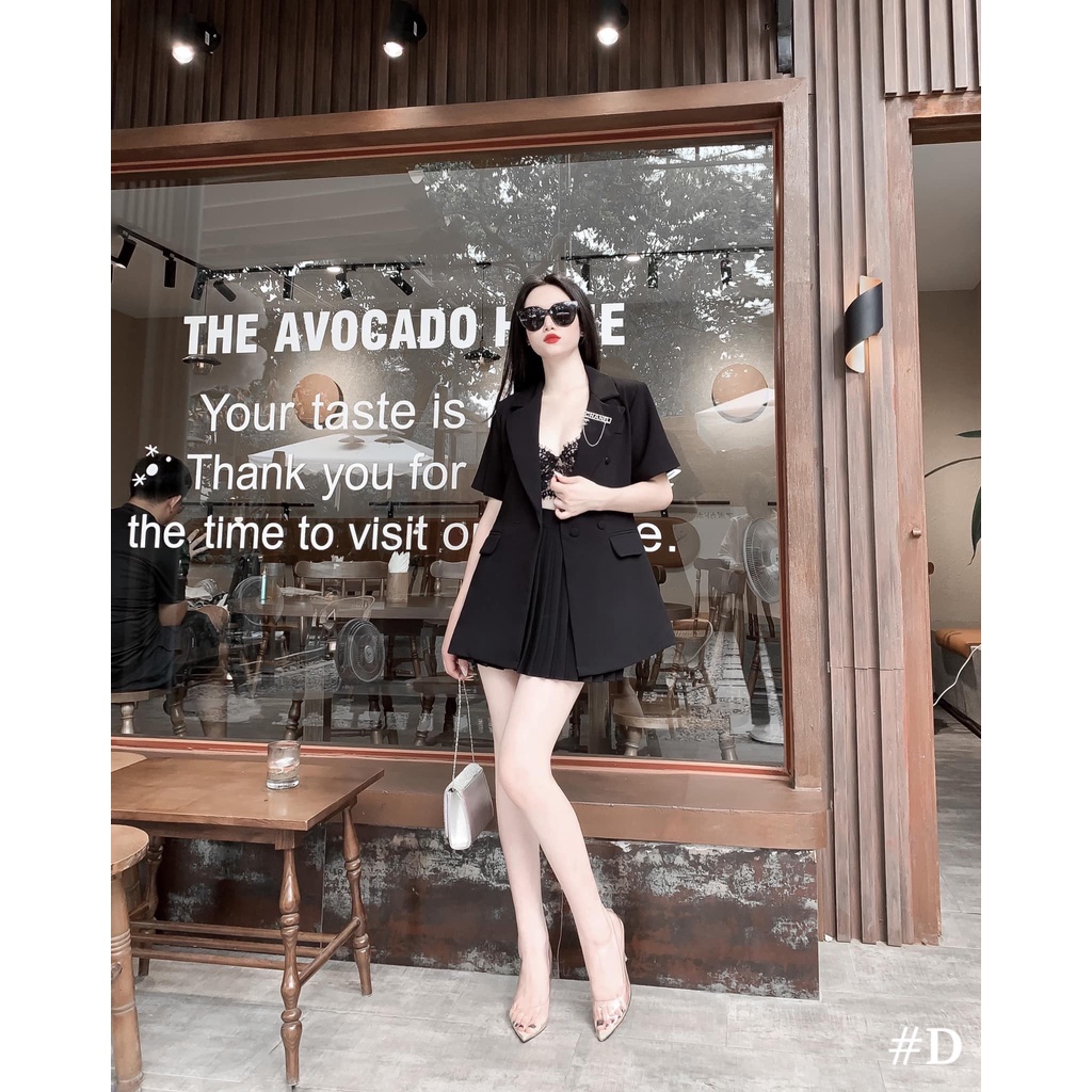 Sét vest chân váy dập ly