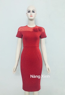 Đầm bút chì decoupe ngực, phối lưới