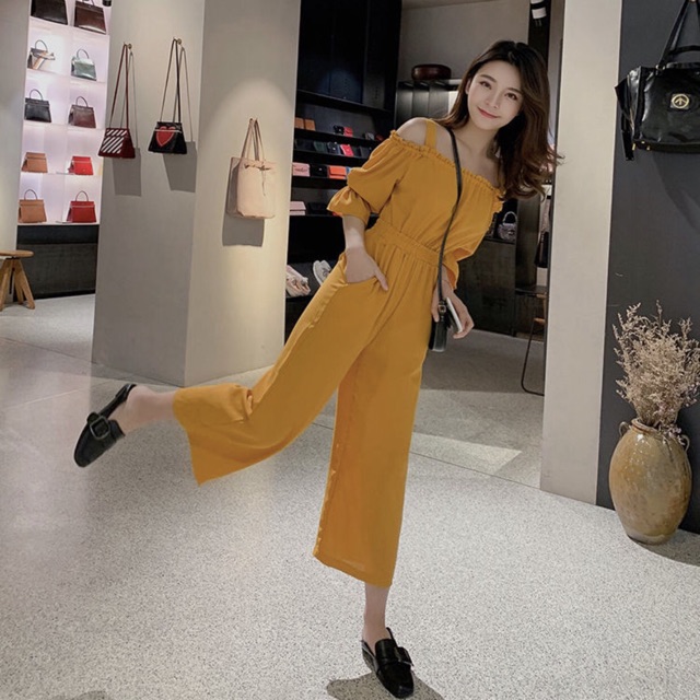 Jumpsuit vàng cam thun vai (kèm hình thật)