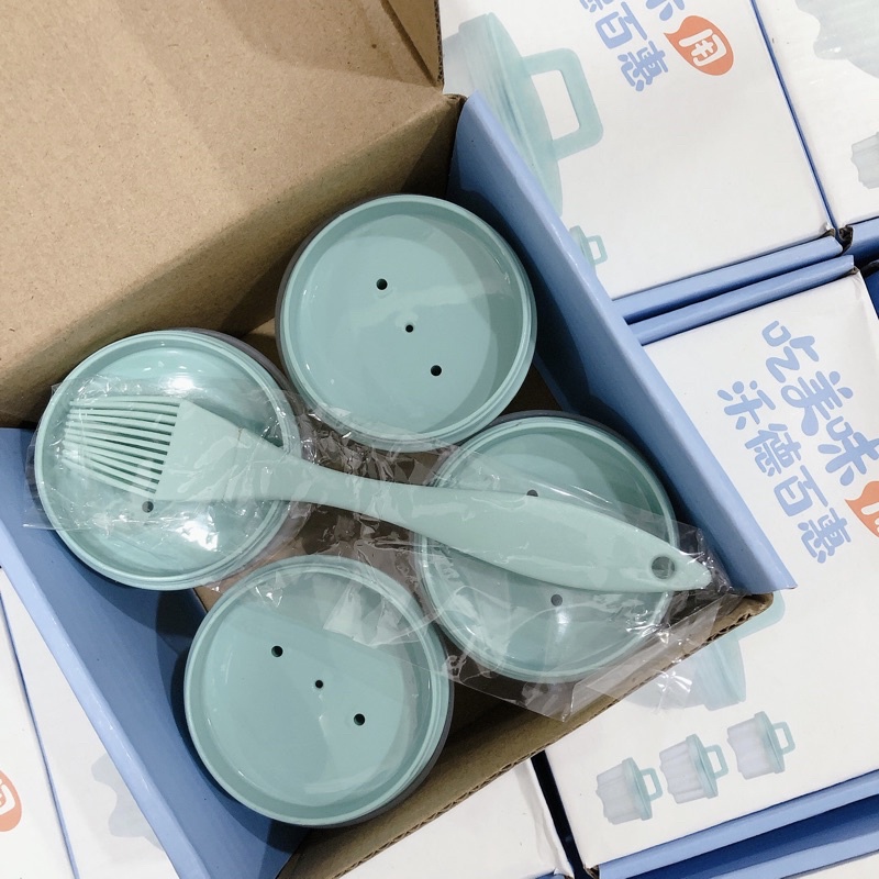 KHUÔN HẤP TRỨNG/ LÀM BÁNH FLAN KÈM CHỔI QUÉT DẦU CHO BÉ ĂN DẶM
