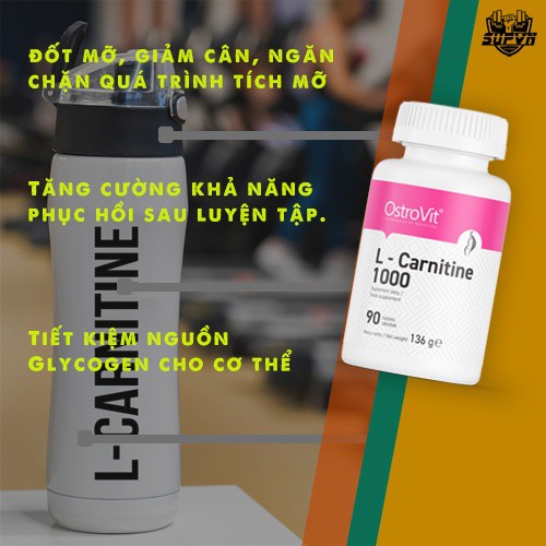 L-Carnitine 1000mg Ostrovit 90 viên - Hỗ trợ đốt chất béo, giảm mỡ an toàn