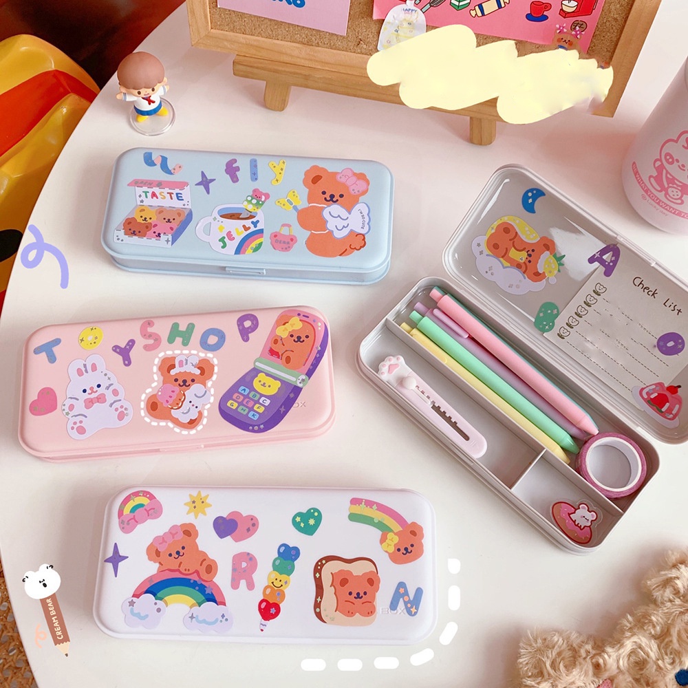 Hộp đựng bút học sinh TẶNG KÈM STICKERS bằng nhựa Pencil Box dễ dàng thiết kế sáng tạo họa tiết dễ thương