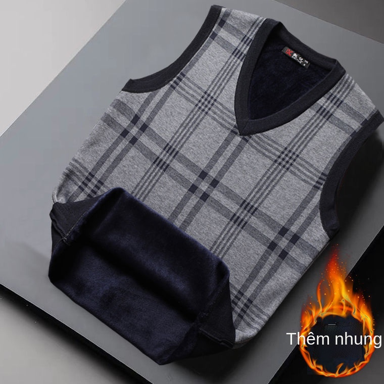 Người trung niên và già cộng với áo vest nhung của nam giới dày mùa đông cha len không tay ghi lê một quần dệt kim