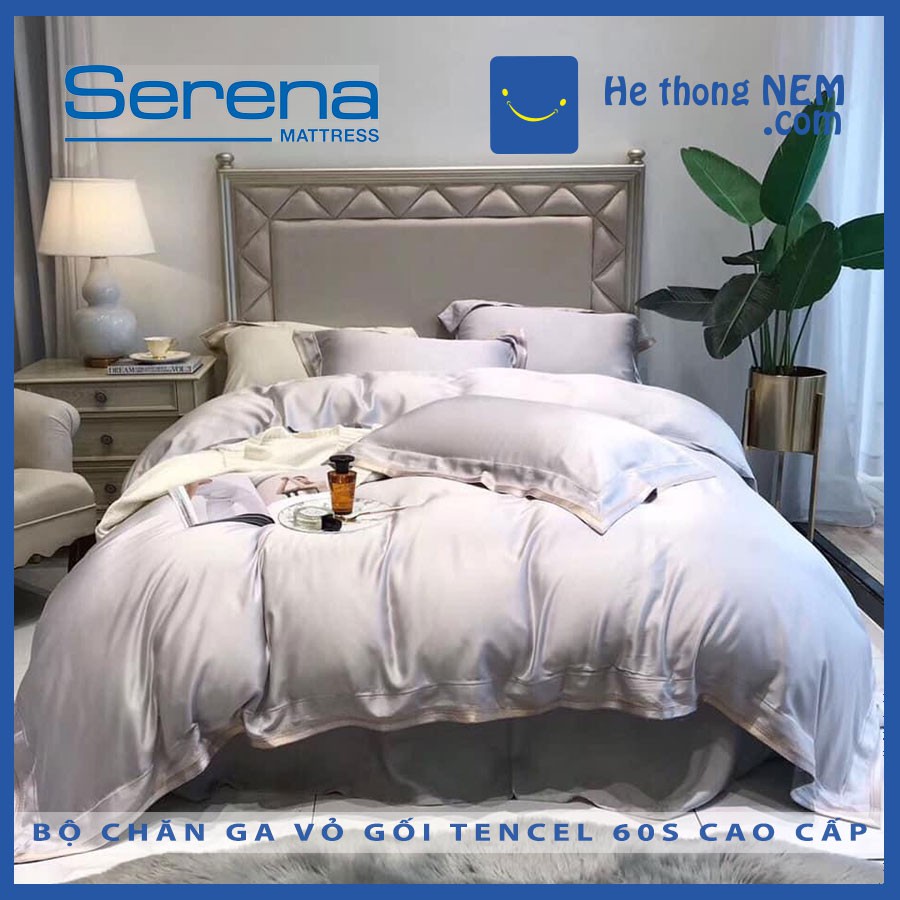 Combo Chăn Ga Gối 5 Món Tencel 60s SERENA Chính Hãng Vỏ Chăn Ga Gối Nệm Đệm Ga Chun Trải Giường Trần Bông