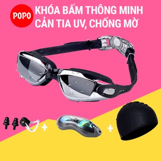 Kính bơi người lớn, kính bơi tráng gương kèm mũ bơi và bịt tai kẹp mũi POPO Set2360 Mắt kiếng bơi cản tia UV