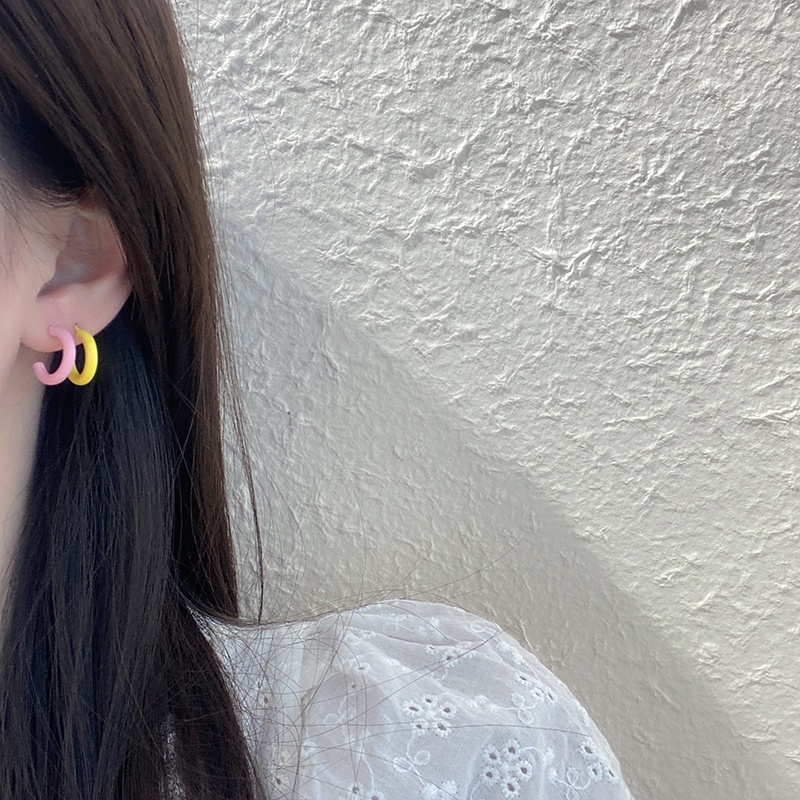 Set 6 Khuyên Tai Bạc S925 Dạng Vòng Màu Sắc Ngọt Ngào Cho Nữ