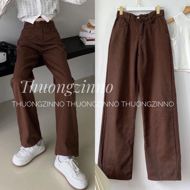[Mẫu HOT ]Quần jean ống rộng NÂU TÂY cạp cao vintage , quần bò cullotess cạp cao chất Jean Quảng Châu siêu đẹp