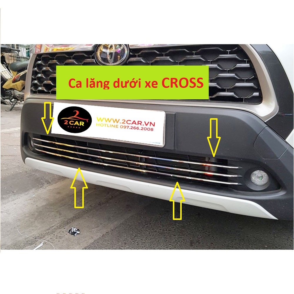 Ốp mặt Ca Lăng, calang dưới xe Toyota Cross 2020, 2021, 2022, 2023– 3 thanh Bên dưới biển số- ốp lưới tản nhiệt