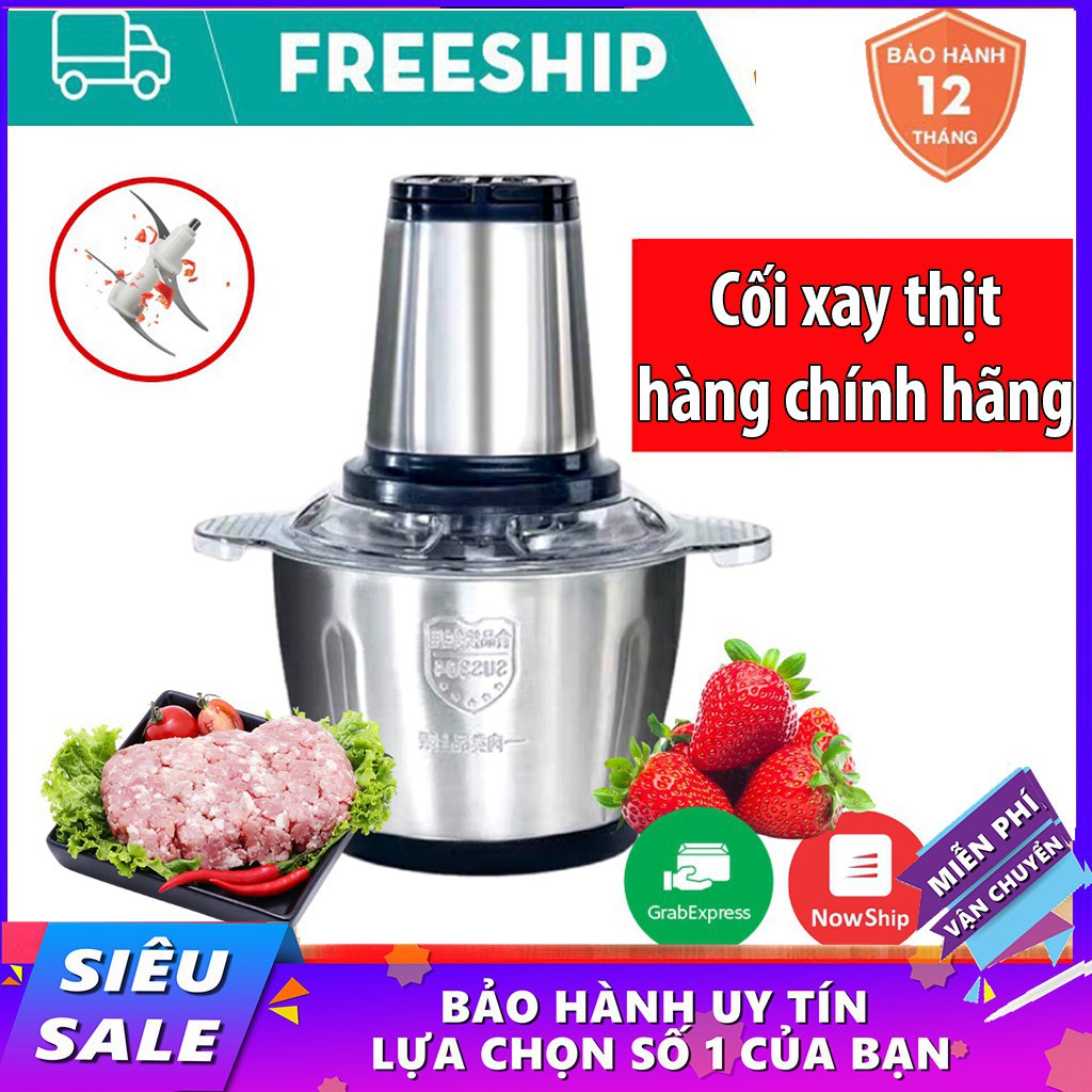 Máy Xay Thịt, Máy Xay Sinh Tố Cầm Tay Cối Inox 4 Lưỡi Đa Năng,Công suất 250W Xay Thịt, Tỏi Ớt, Rau Củ Quả