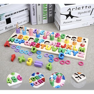 Giáo Cụ Montessori - Bảng Cột Tính Học Số Đếm và Ghép Chữ Cái Bằng Gỗ