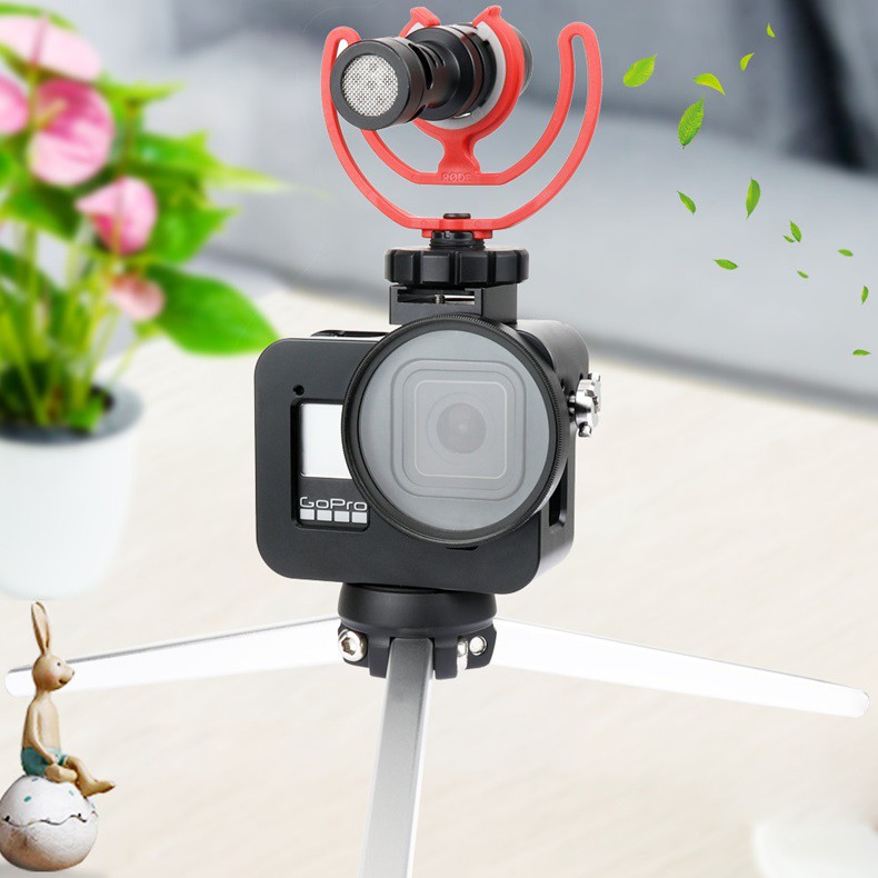 KHUNG KIM LOẠI GOPRO HERO 8 CÓ FILTER, GÀI ĐÈN