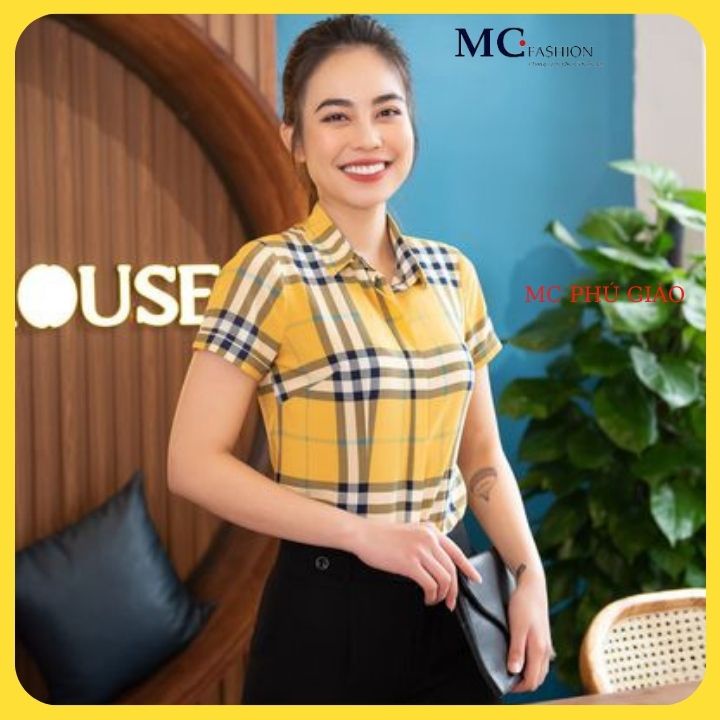 Áo Sơ Mi Cộc Tay Nữ MC Fashion Họa Tiết Sọc Kẻ Caro Silk Lụa Nhẹ Thấm Hút Mồ Hôi Không Nhăn