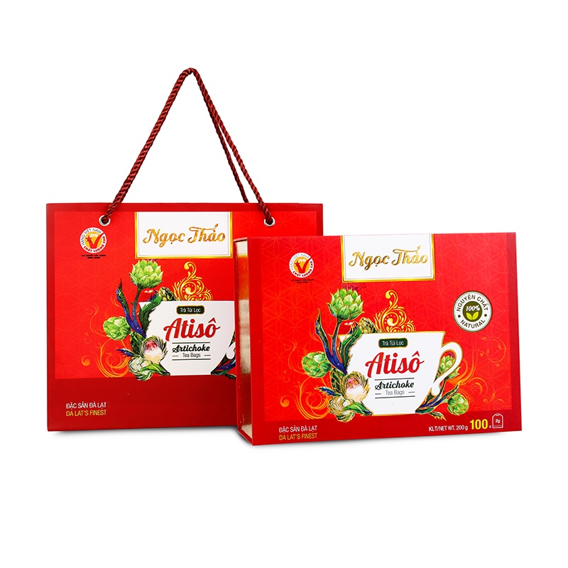 Hộp trà Atiso cao cấp Ngọc Thảo Đà Lạt 100 túi lọc hộp quà tết ngăn ngừa mụn đẹp da mặt giải độc gan