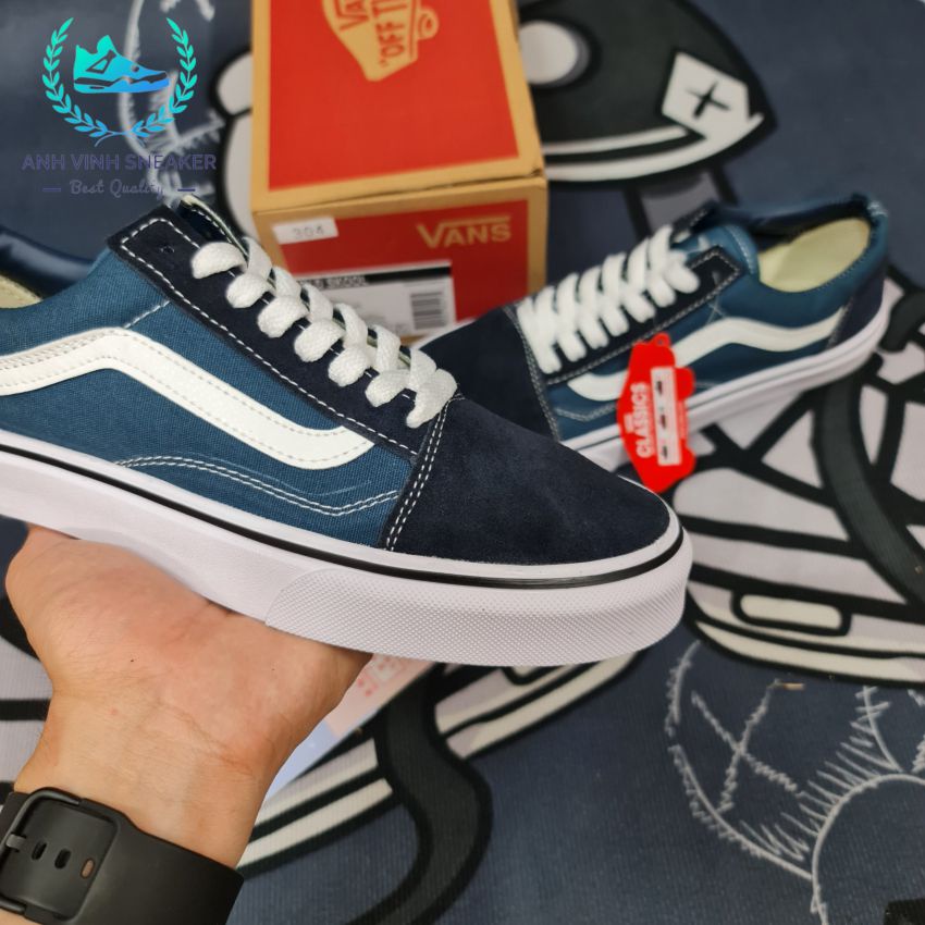 Giày vans old skool navy nam nữ màu xanh tím than thể thao cổ thấp