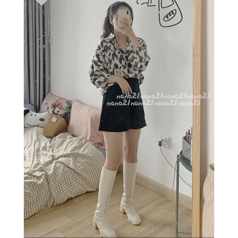 Áo sơ mi hoạ tiết da beo