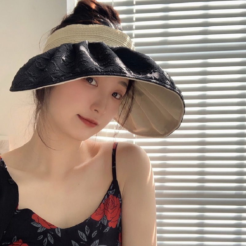 Nón Cói Đi Biển Vành Rộng Hở Đầu Vải Hoa Văn 2 Mặt L2137