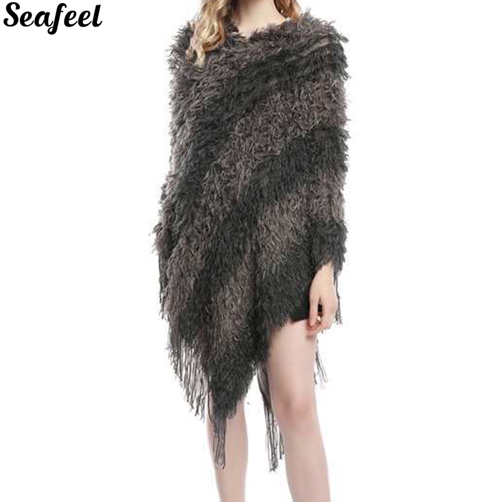 Áo choàng dệt kim phối lông ấm áp cho nữ
 | BigBuy360 - bigbuy360.vn