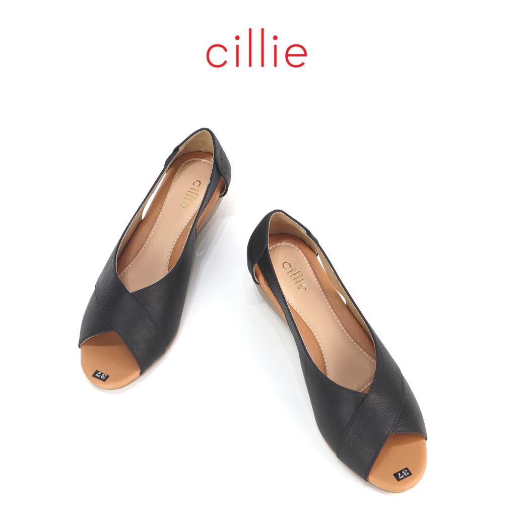 Giày nữ đế xuồng da thật hở mũi êm chân mang công sở đi làm cao 5cm Cillie 1192