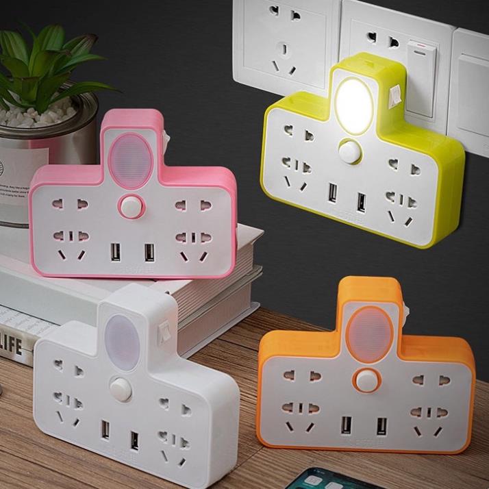 Ổ cắm điện đa năng cao cấp kèm đèn ngủ và 2 cổng usb thông minh tiện ích