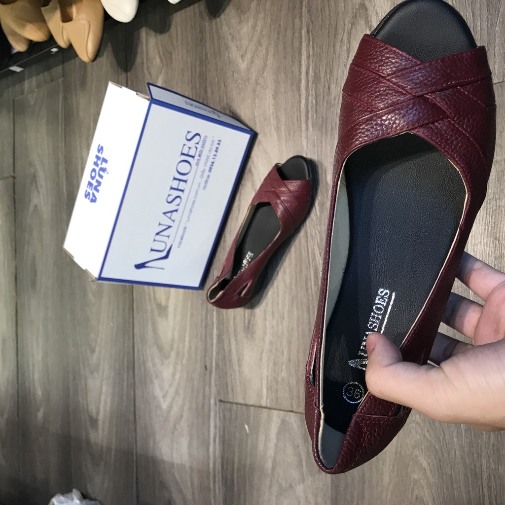 Giày đế xuồng búp bê nữ 4p da bò mềm êm chân Lunashoes (25805) mũi nhọn da thật cao cấp dễ đi kiểu Hàn quốc nhiều màu