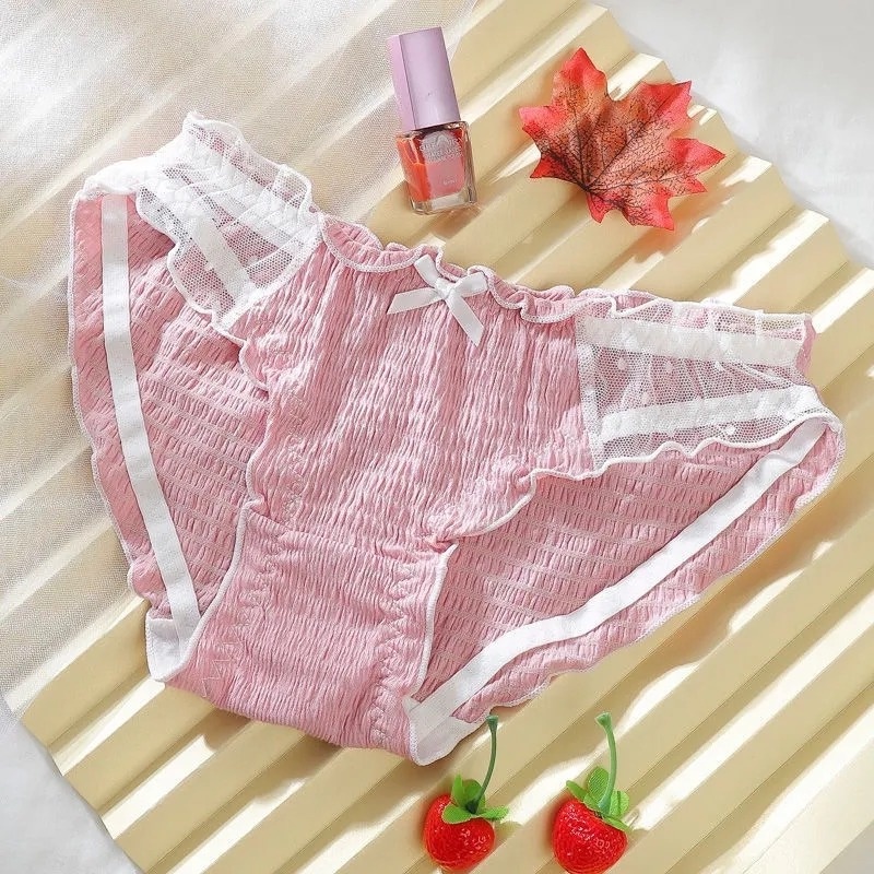 Quần lót cotton không đường may lưng vừa phối ren kháng khuẩn thoáng khí phong cách Hàn Quốc cho nữ