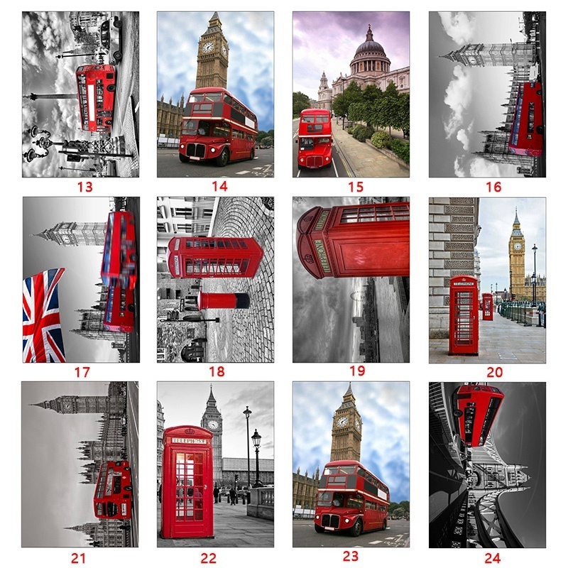 Áp Phích Hình Bốt Điện Thoại Và Xe Buýt Màu Đỏ Phong Cách London Mỹ Dùng Để Trang Trí