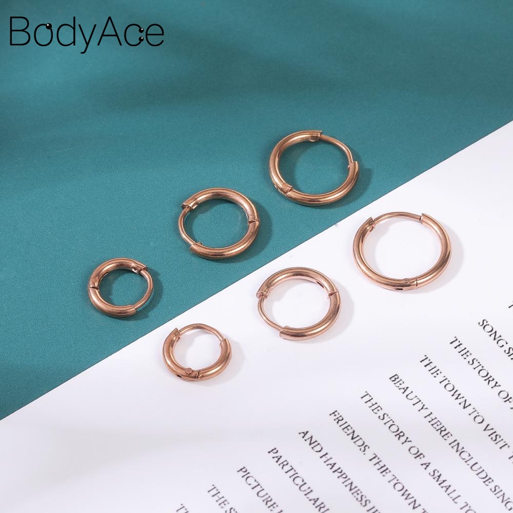 1 Đôi Khuyên Tai Tròn Màu Đen Bằng Thép Không Gỉ 6 / 8 / 10mm