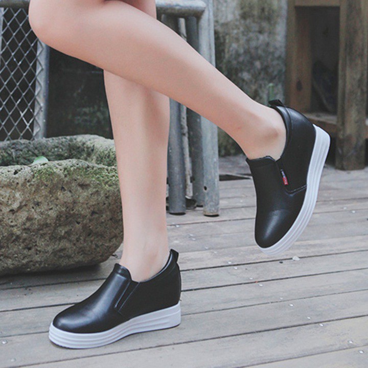 Giày Slipon độn đế 2 màu đen và trắng sneaker nữ có video ảnh thật