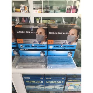Khẩu trang y tế 4 lớp Vinapro màu xanh chính hãng kháng khuẩn cao cấp chất lượng  (Hộp 50 cái)