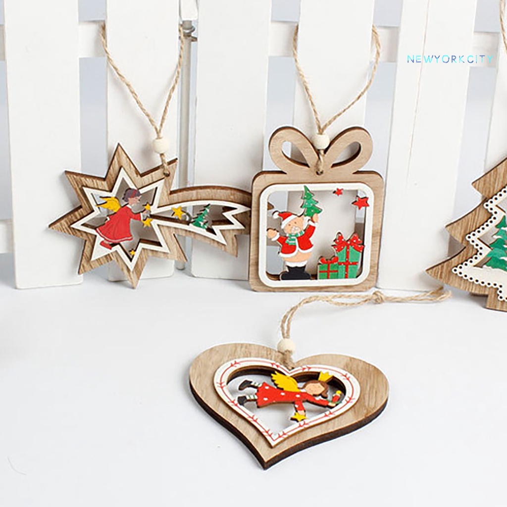 Phụ Kiện Treo Trang Trí Cây Thông Giáng Sinh Hình Ông Già Noel Bằng Gỗ