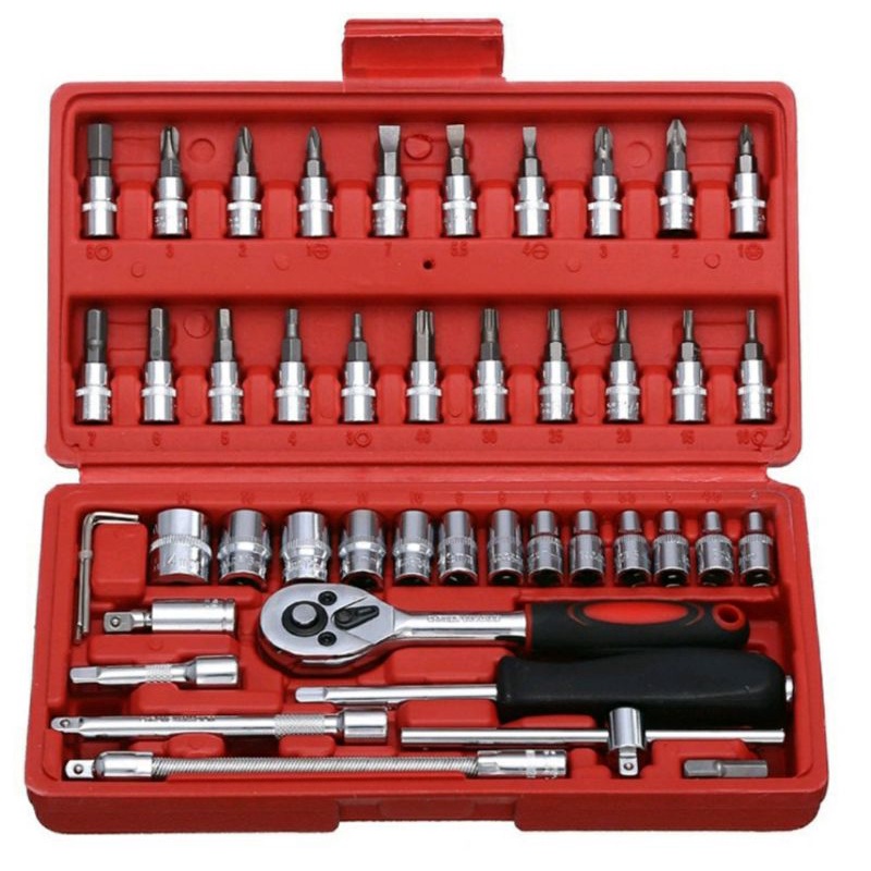 Ảnh Thật Bộ Đồ Nghề Sửa Chữa Xe Hơi Xe Máy 46 Món - Bộ Dụng Cụ Sửa Chữa Đa Năng 46 Chi Tiết - Bộ Tuýp Khẩu Bulong Đủ Món